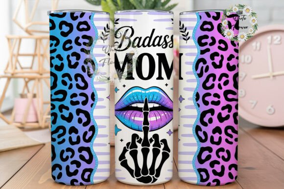 Badass MOM Leopard Lips Tumbler Wrap for Bold Branding
