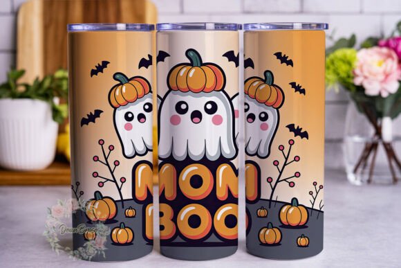 Cute Ghost Pumpkin MOM BOO Tumbler Wrap Graphic