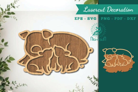 Mom and Baby Pig Lasercut Decoration SVG: A Charming Design for Home Decor