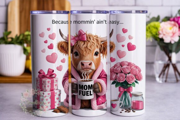 Mom Fuel Highland Cow Tumbler Wrap PNG Review for Digital Sellers