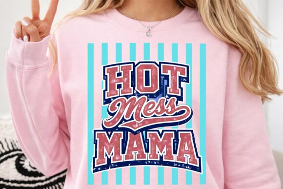 Striped Hot Mess Mama Mother’s Day PNG for Modern T-Shirt Designs & Graphics